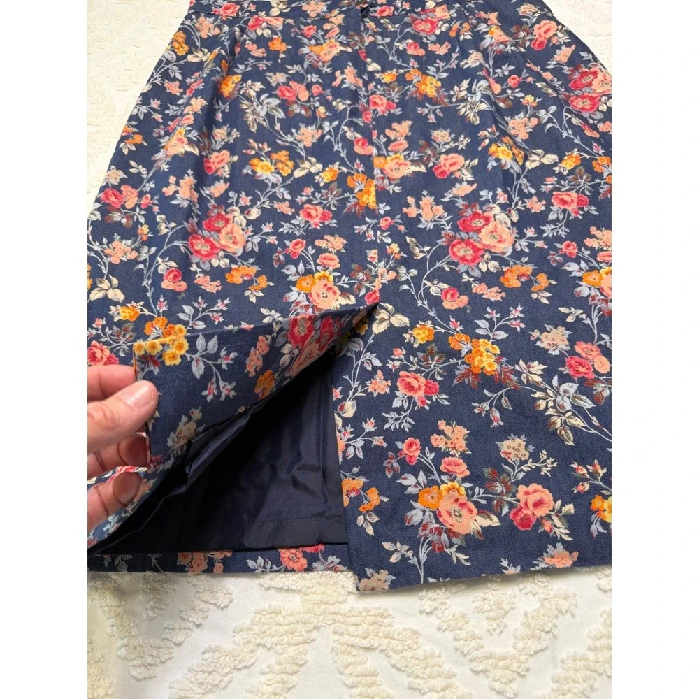 Lulu Alexander Floral Pencil Skirt Navy Blue 12P Petite Vintage Cottagecore Bohi